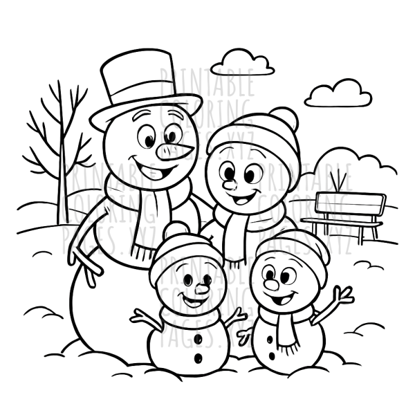 Cheerful Snowmen Family Having Fun in the Park