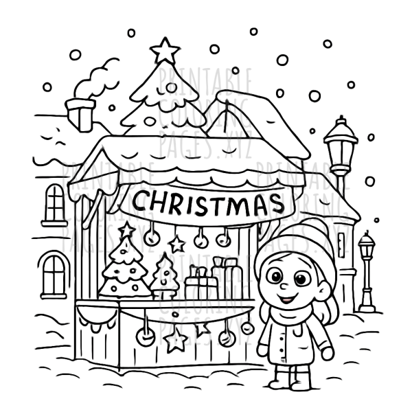 Cozy Snowy Christmas Street Market Scene