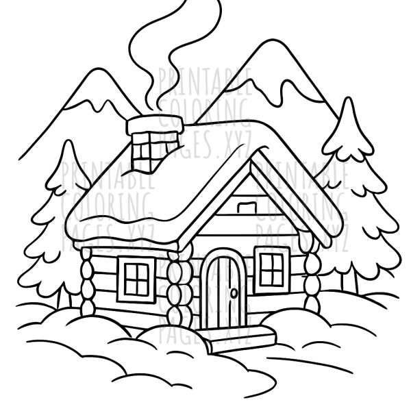 Cozy Snowy Mountain Cabin Scene