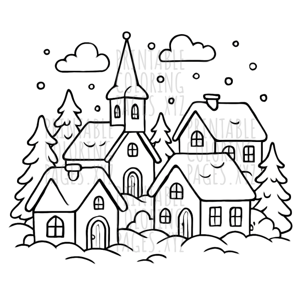 Cozy Snowy Winter Village Scene