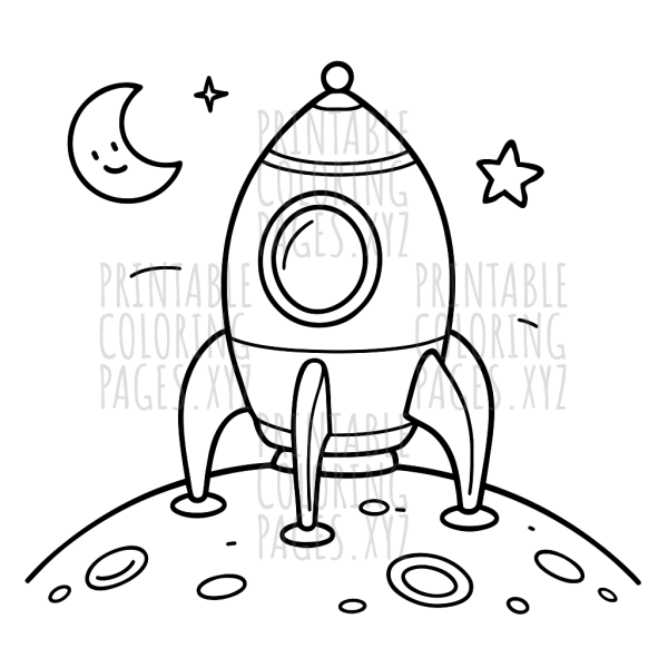 Spaceship Landing On Moon Coloring Page