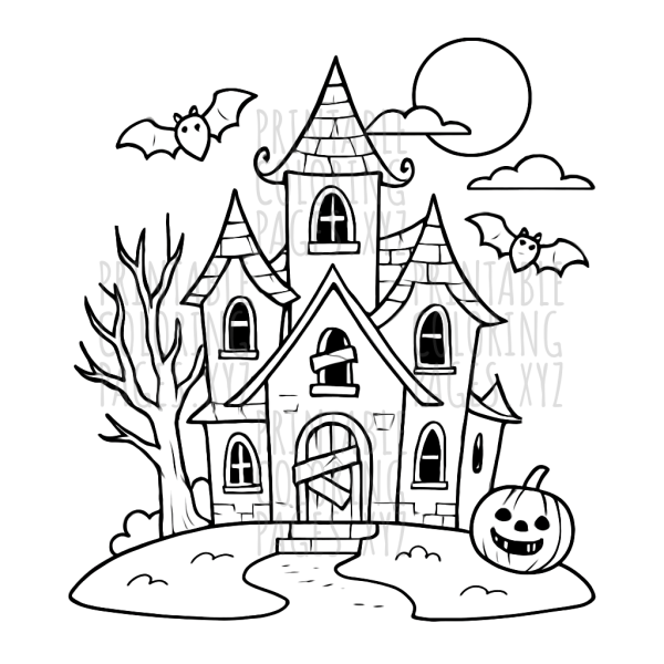 Spooky Halloween Haunted House Coloring Page