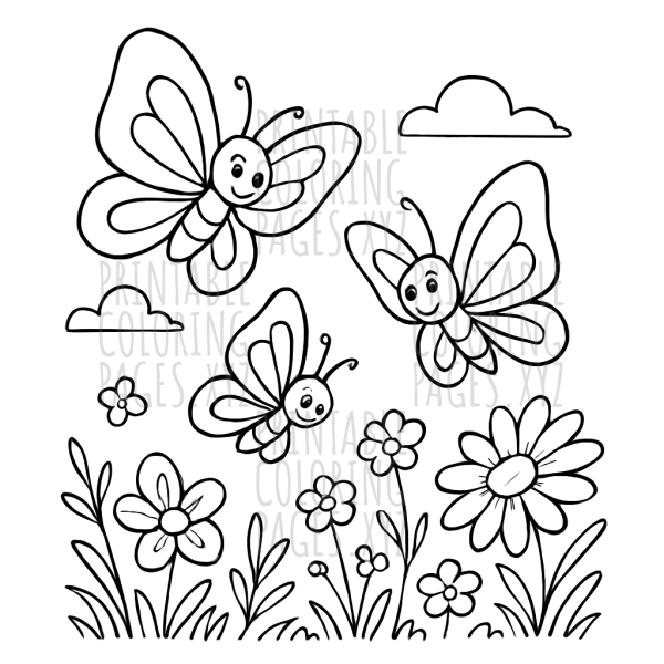 Bright Spring Meadow with Dancing Butterflies