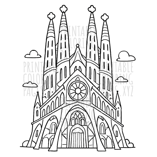 Stained Glass Sagrada Familia Coloring Page