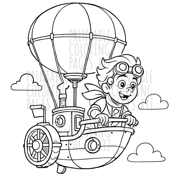 Steampunk Airship Adventure Coloring Page