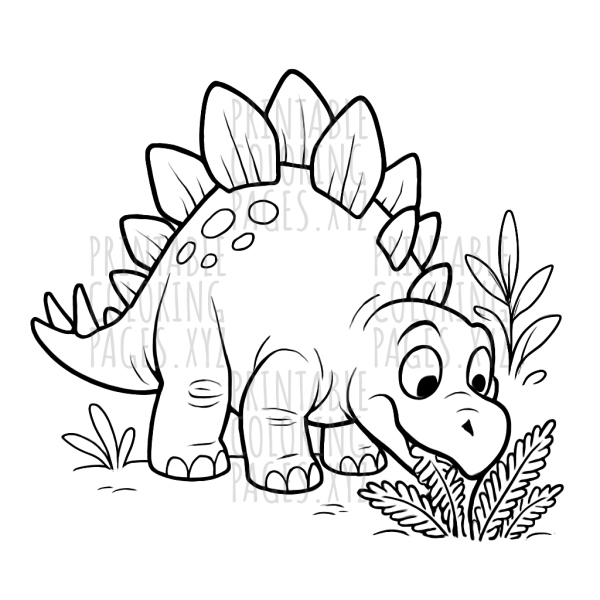 Gentle Stegosaurus Munching Ferns