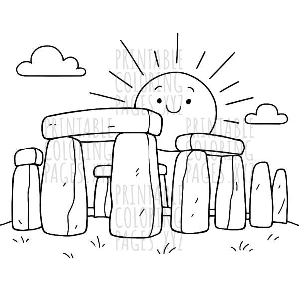Sunrise Over Stonehenge: Printable Coloring Adventure