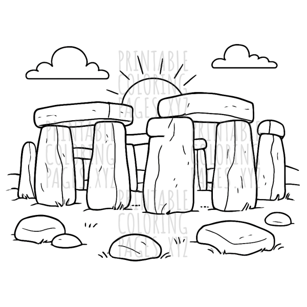 Sunset at Stonehenge: A Majestic Ancient Scene to Color