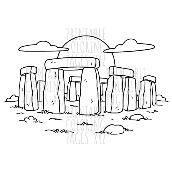 Stonehenge At Sunset View Coloring Page