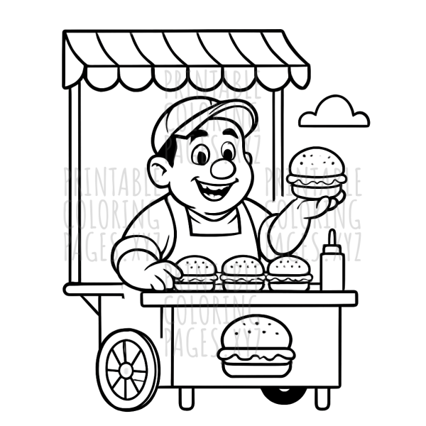 Busy Street Food Vendor Serving Burgers