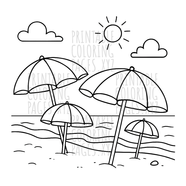 Sunny Summer Beach Day with Colorful Umbrellas
