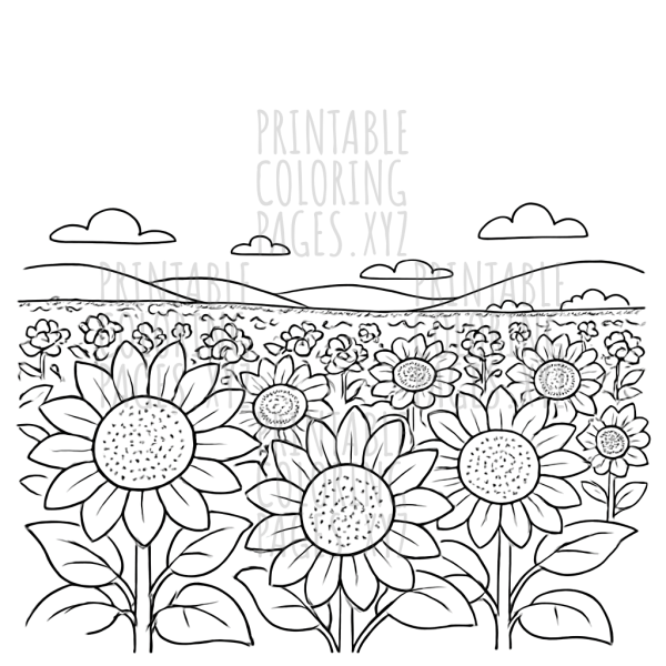 Bright Sunflower Field Panorama Coloring Fun