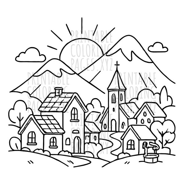 Serene Sunrise Over Mountain Village