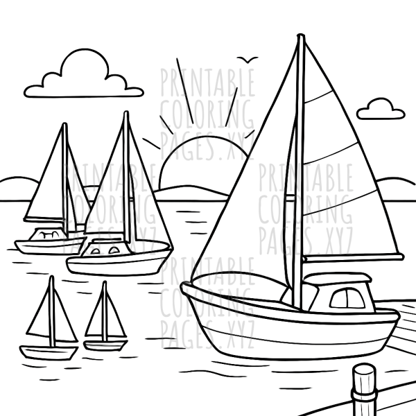 Tranquil Sunset Marina with Sailboats