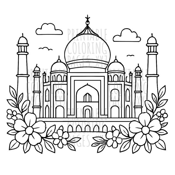 Majestic Taj Mahal with Elegant Floral Frame