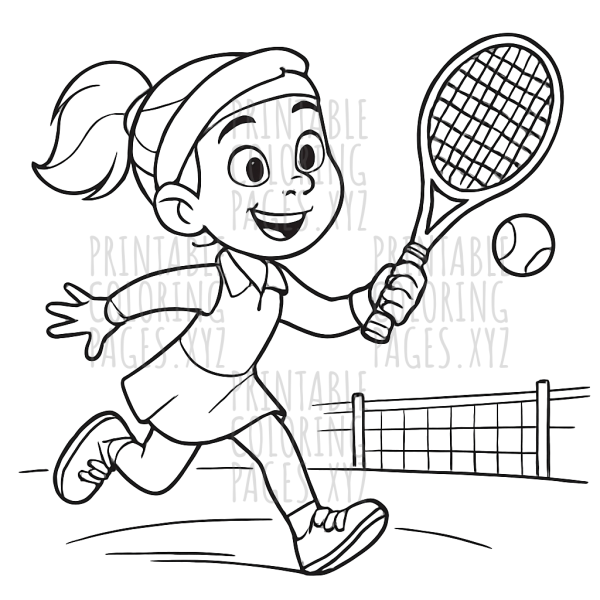 Exciting Tennis Match Action Scene to Color