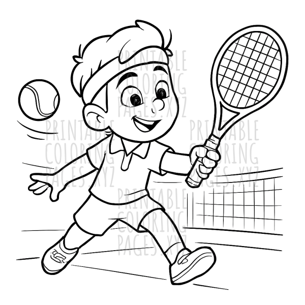 Tennis Match Action: Dynamic Sports Coloring Scene
