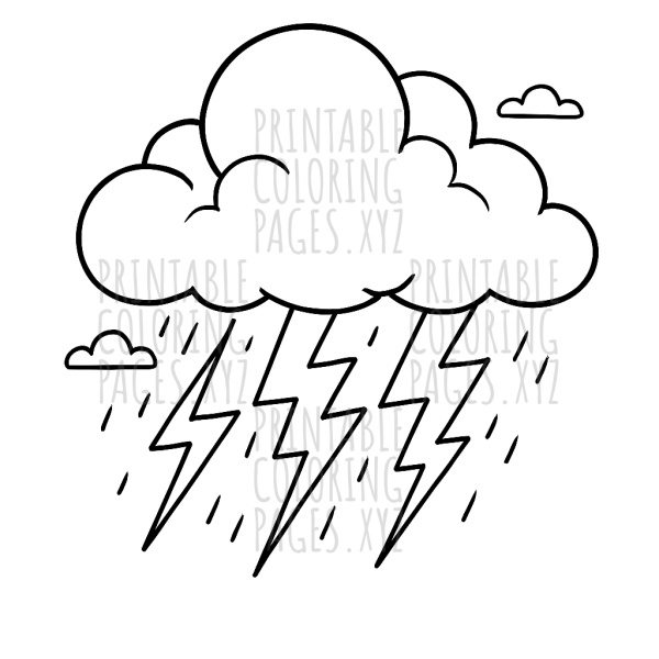 Thunderstorm With Lightning Bolts Coloring Page