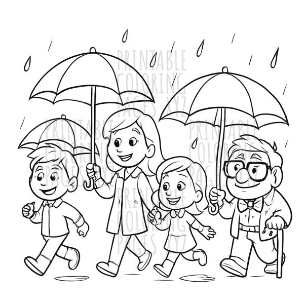 Joyful Umbrella Parade on a Rainy Day