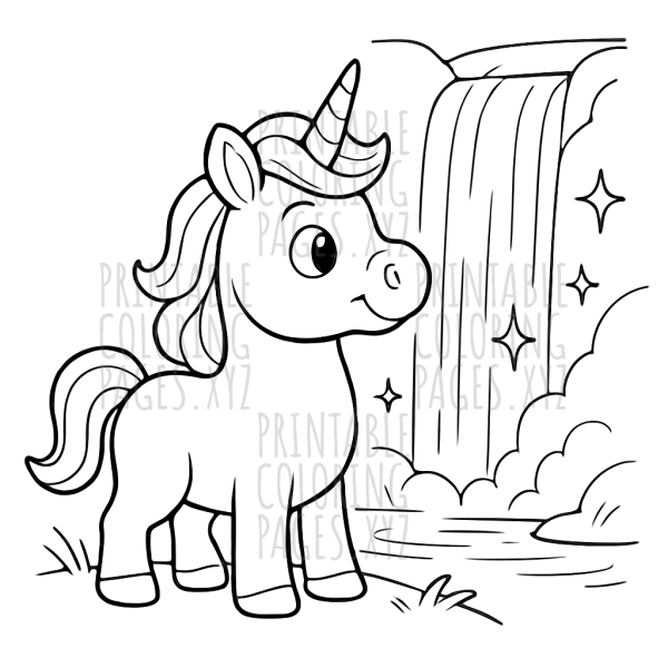 Magical Unicorn by the Sparkling Waterfall