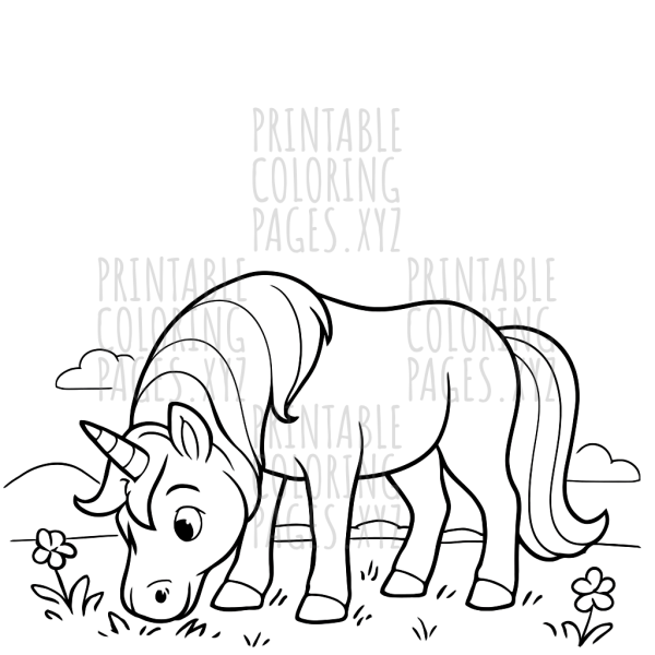 Gentle Unicorn Grazing in a Sunny Meadow