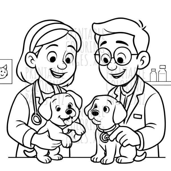 Caring Veterinarians and Puppies Adventure