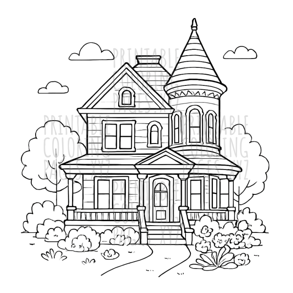 Charming Victorian House and Garden Scene
