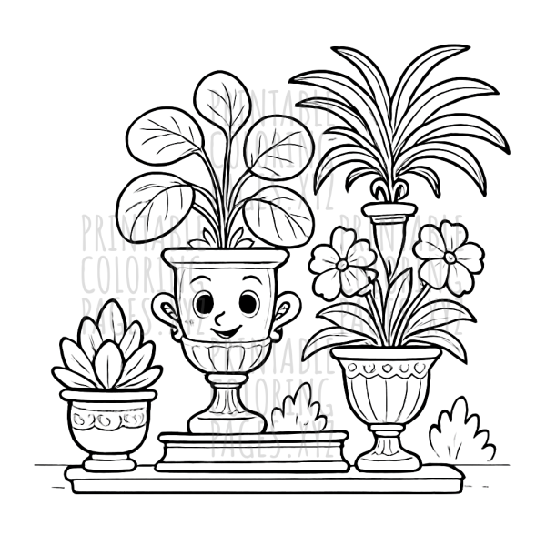 Elegant Victorian Potted Plants to Color
