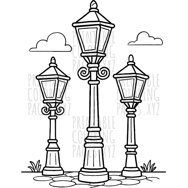 Charming Victorian Street Lampposts Illustration
