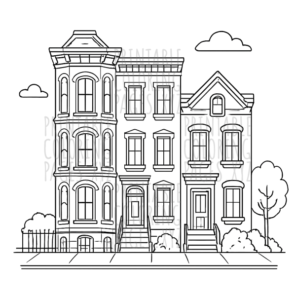 Charming Victorian Townhouses: A Timeless Coloring Adventure