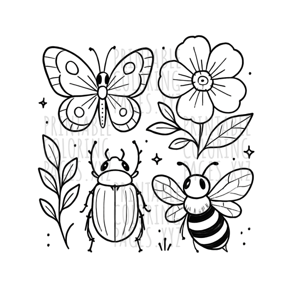 Vintage Botanical Insect Art for Creative Coloring