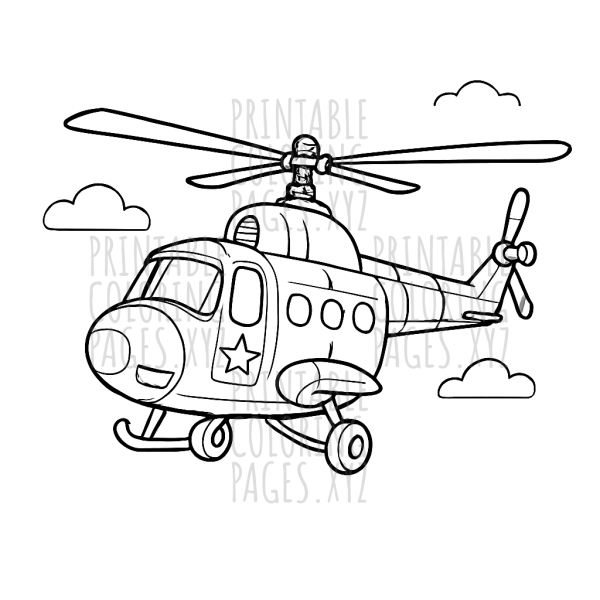 Vintage Military Helicopter Flying Coloring Page