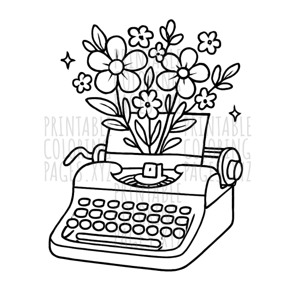 Whimsical Vintage Typewriter with Blooming Flowers