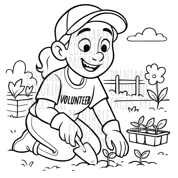 Community Garden Helpers: Volunteer Fun Coloring Scene