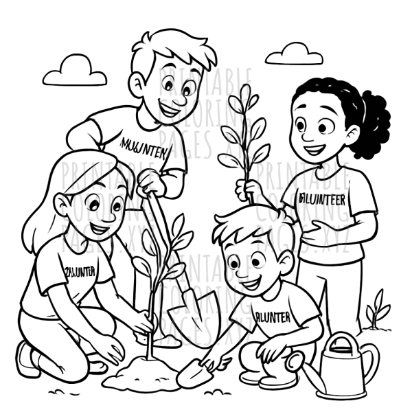 Green Team: Volunteers Planting Trees Scene