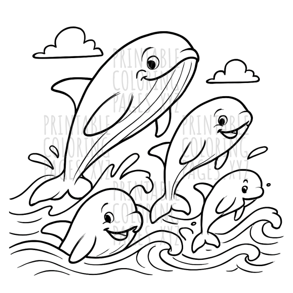 Majestic Whale Pod Breaching Ocean Waves