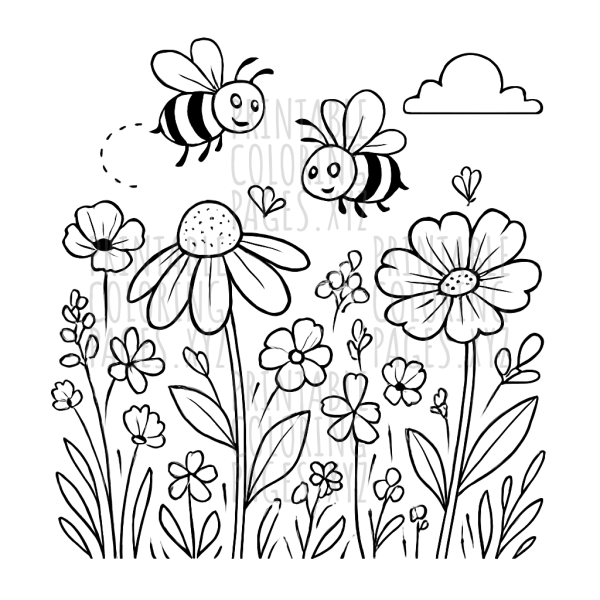 Blossoming Wildflower Meadow with Busy Bees