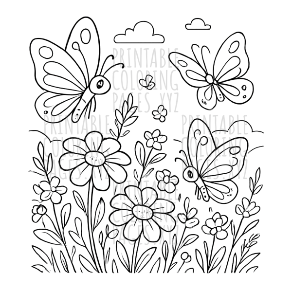 Wildflower Meadow With Butterflies Coloring Page