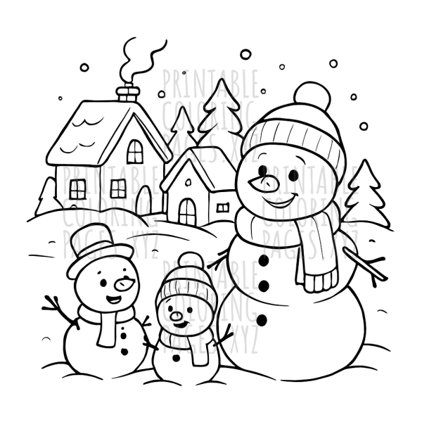 Cozy Winter Village with Snowmen Scene