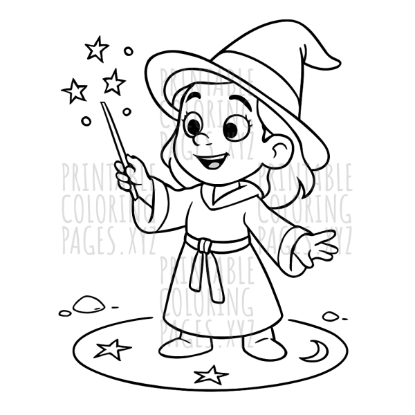 Mystical Witch Casting Spell Circle Coloring Adventure