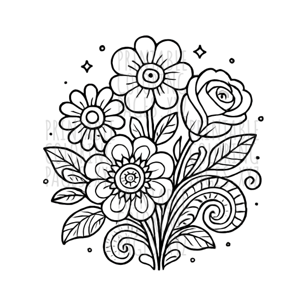 Intricate Zentangle Floral Bouquet Art